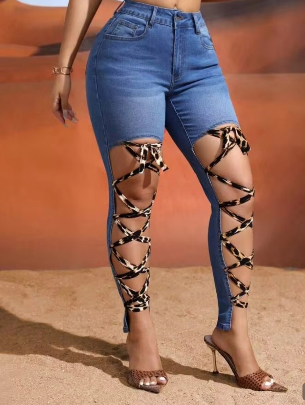 Sexy Lace-Up High-Waist Jeans